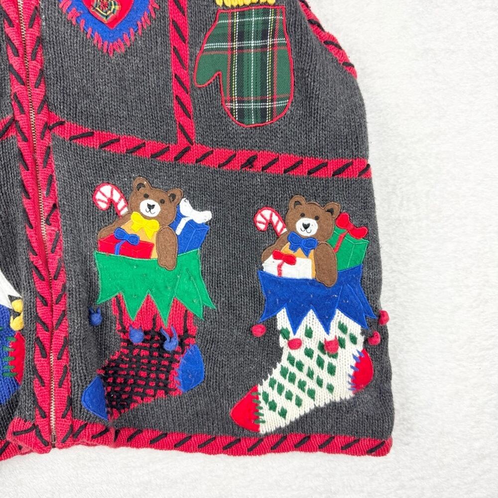 Vintage Holiday Grannycore Knit Zip Front Vest L Festive Ugly Christmas Sweater - Picture 5 of 13